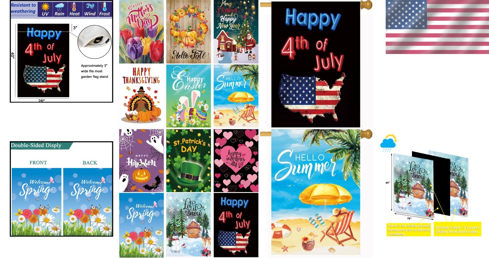 12 Seasonal Yard Flags - UV Resistant, Double-Sided 28x40 Inch for Outdoor Bliss