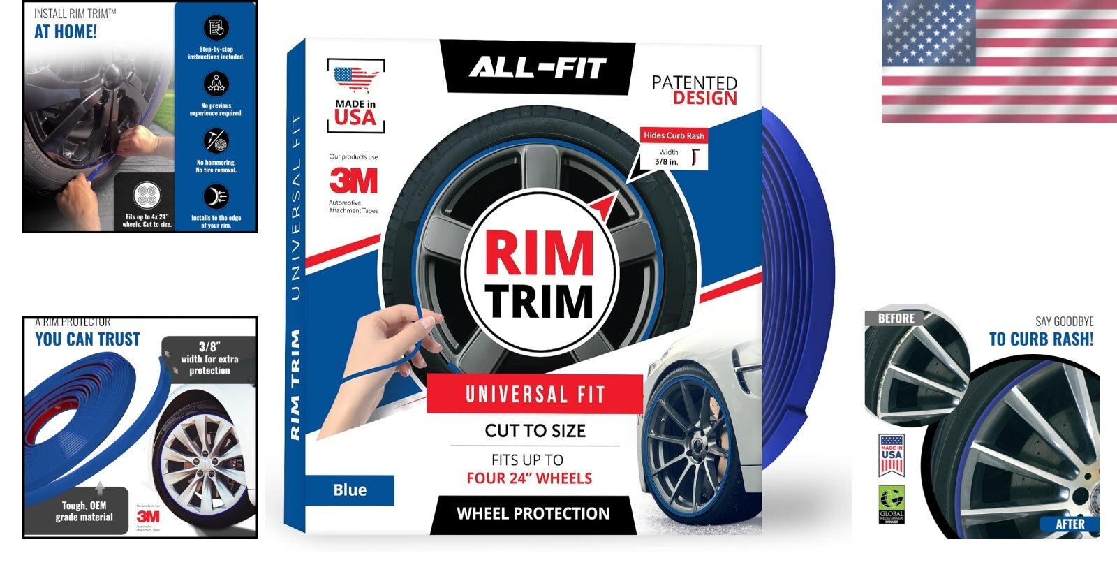 DIY Rim Protector - Blue Exterior Trim for Curb Rash Prevention - Universal Fit