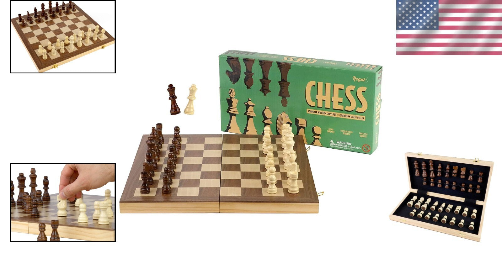 Artisan Wooden Chess Set with 15 x 15 Folding Board - Perfect Family Game Night