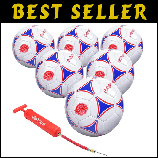 Premium 6 Pack Soccer Balls - Synthetic Leather with Inflator Included!