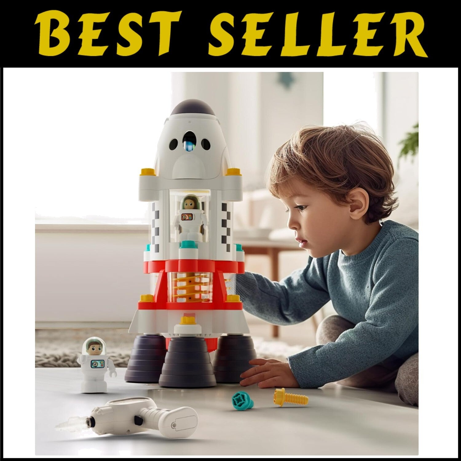 Authentic Space Adventure Playset with Rocket, Shuttle, 2 Astronauts & Lights