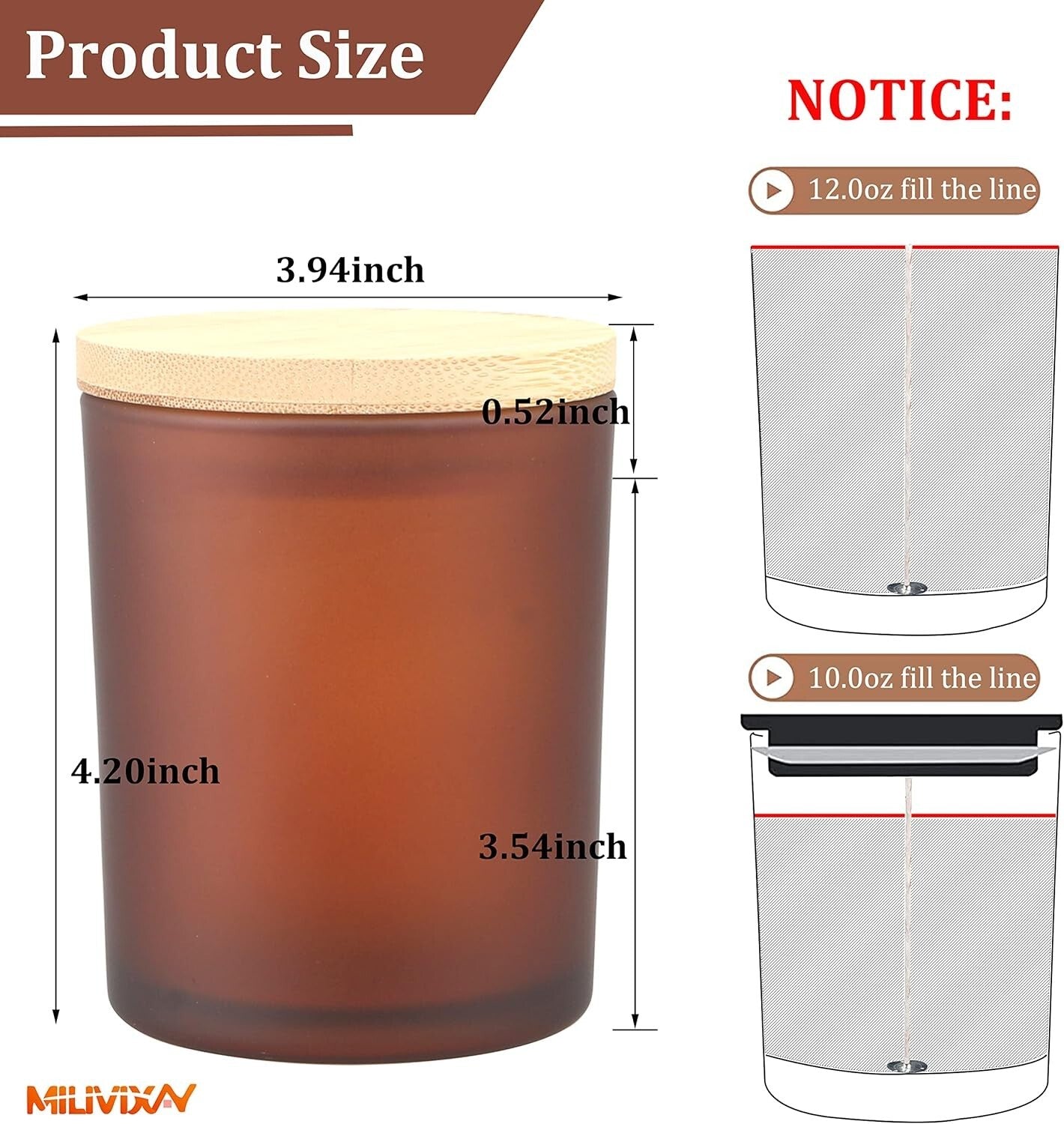 Elegant 12 OZ Frosted Amber Candle Jars with Bamboo Lids - Crafting Kit Included