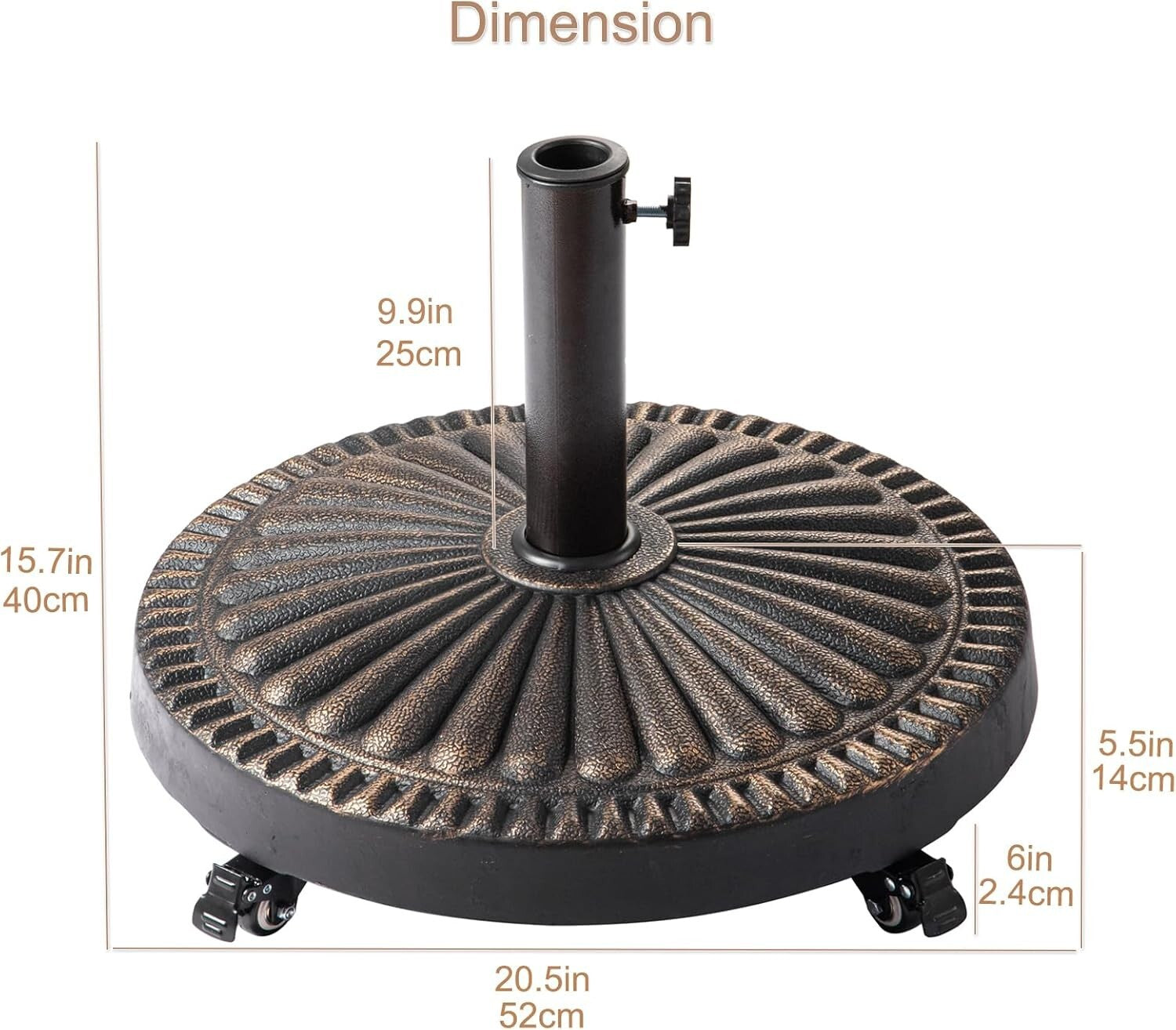 Durable 52 lb Round Rolling Umbrella Stand with Adjustable Holder for Outdoors