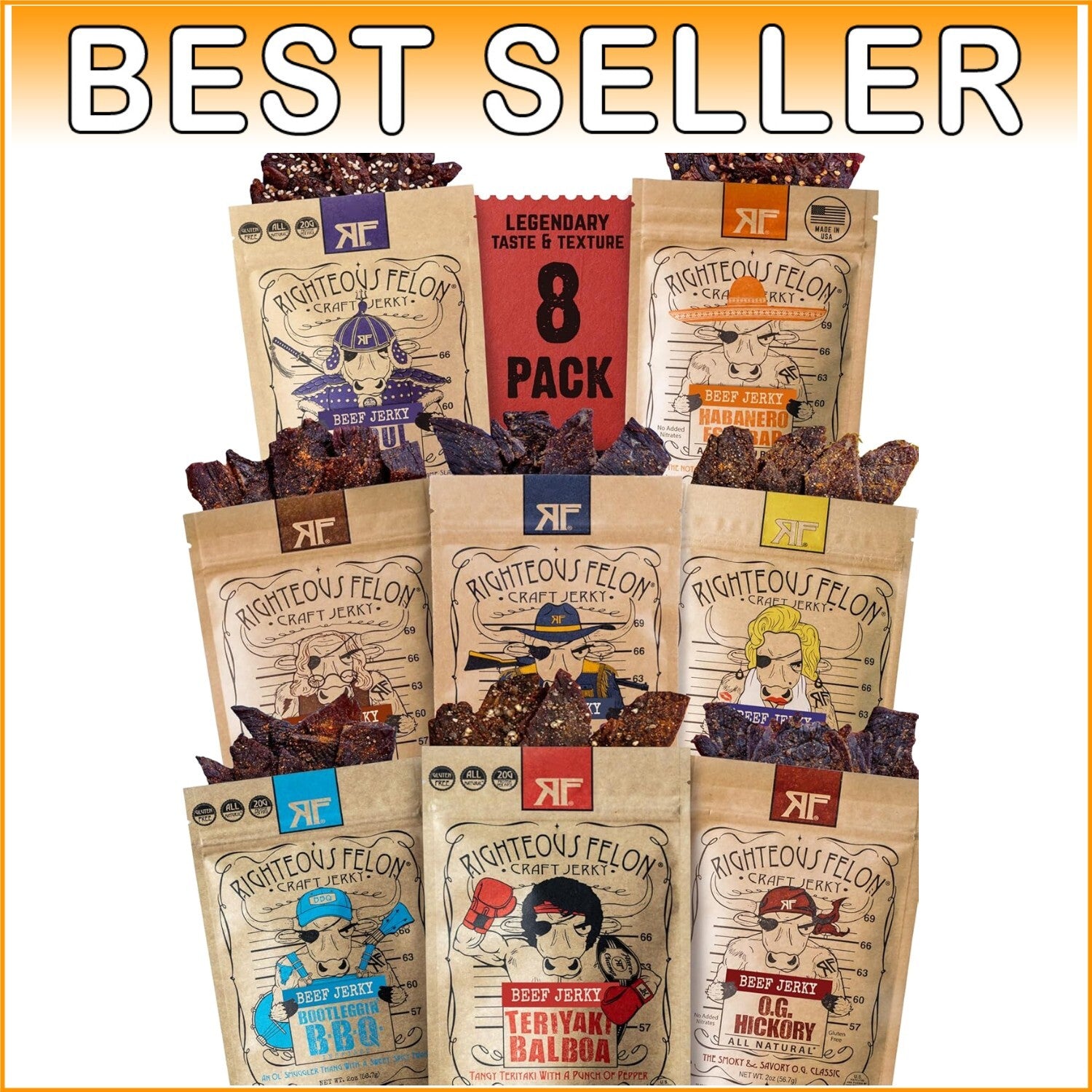 Beef Jerky Variety Pack - 8 Flavors, Gluten Free, High Protein & Keto-Friendly