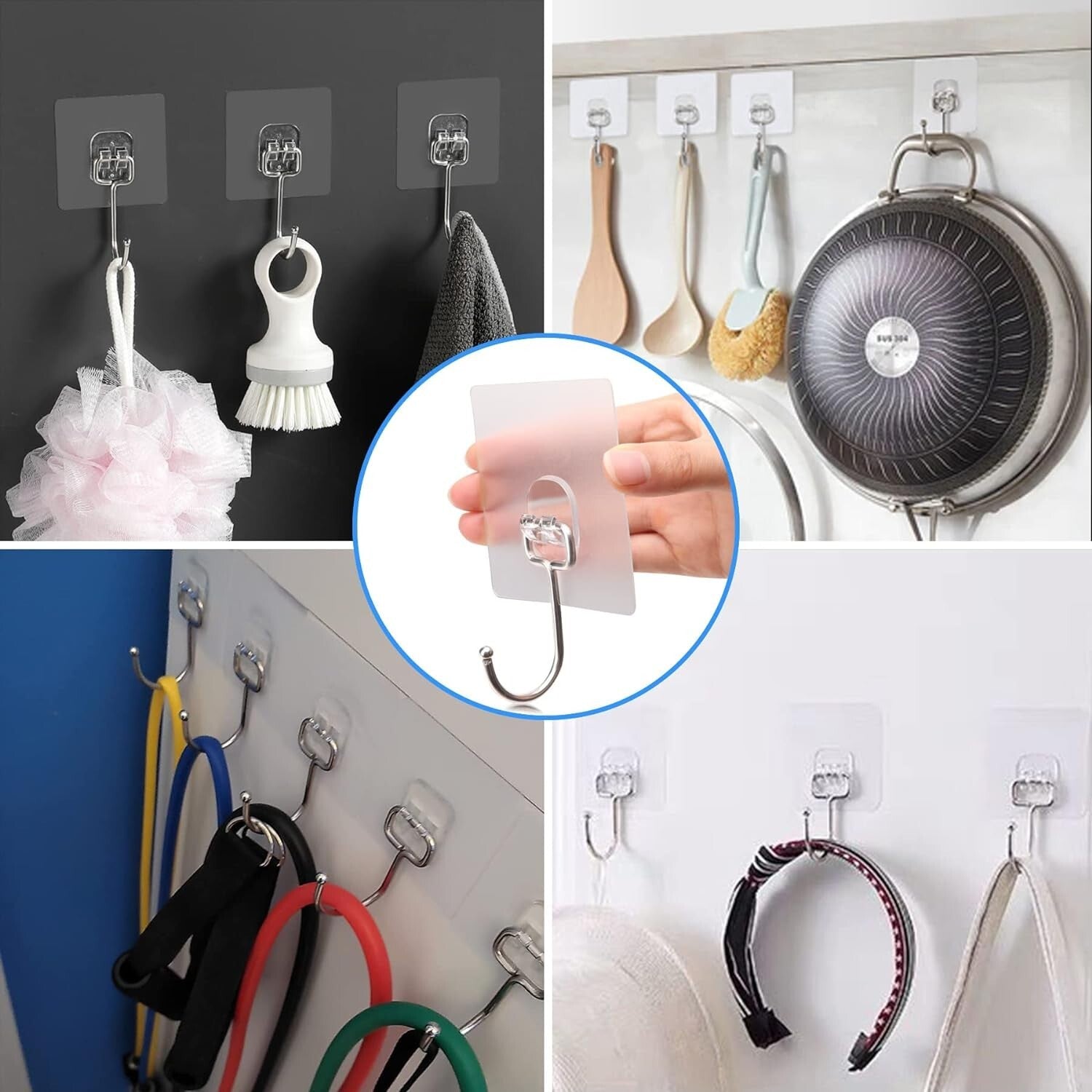 37lb Max Clear Adhesive Hooks - 50 Pack, Perfect for Home & Office Organizing