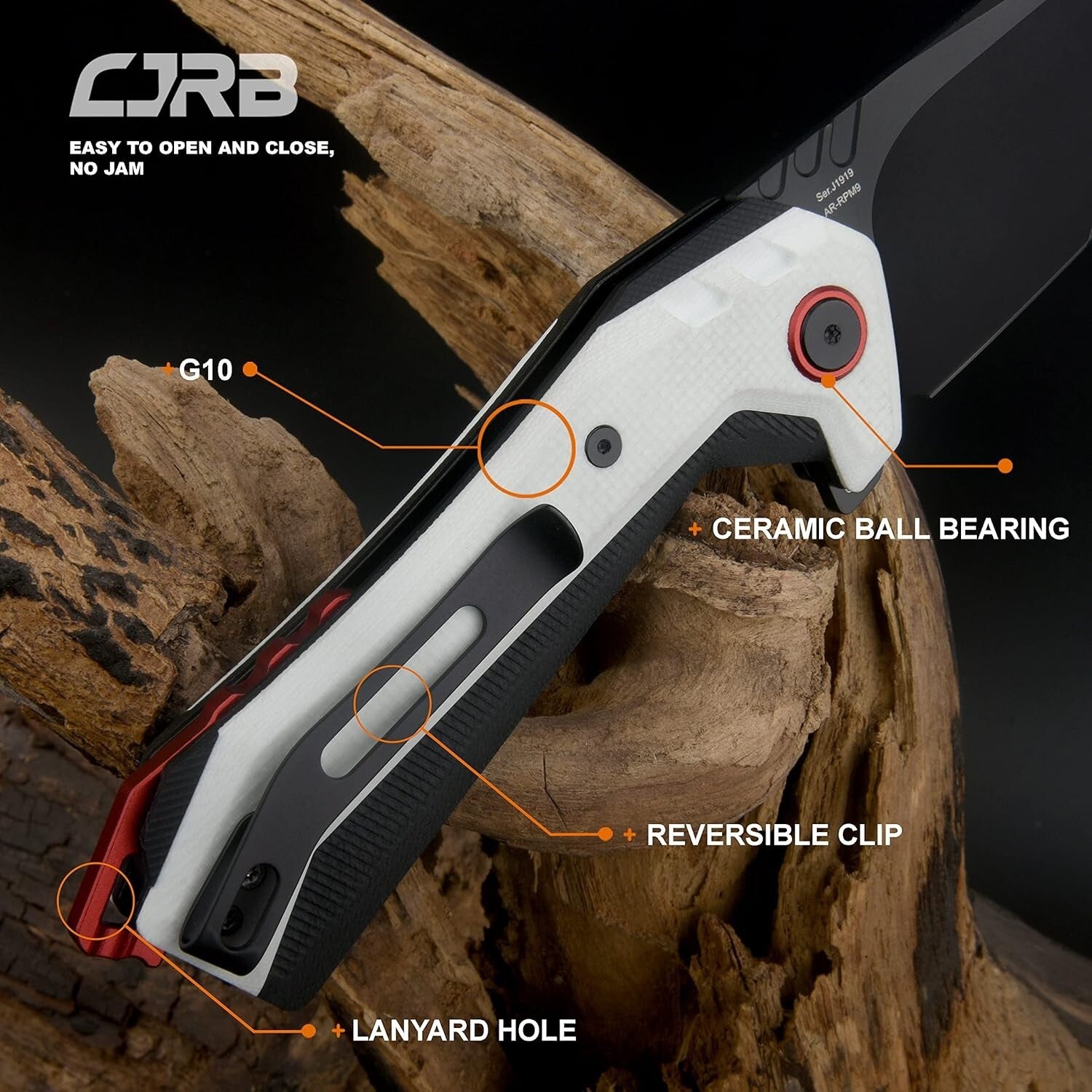 CJRB Tigris Tactical Knife - 3.5'' Cleaver Blade with Black & White G10 Handle