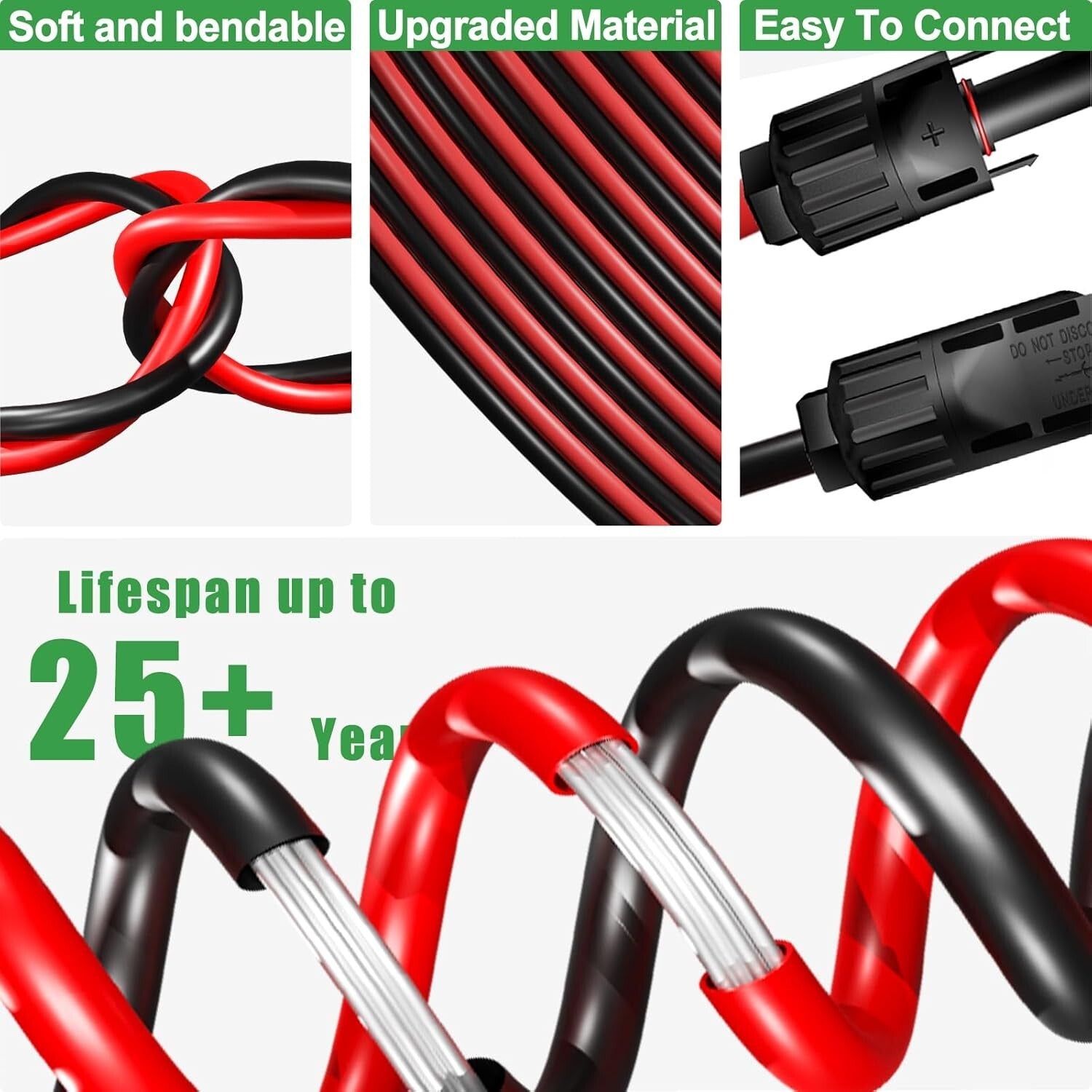 Weather-Resistant 10AWG Solar Panel Extension Cable - 50FT with IP67 Connectors