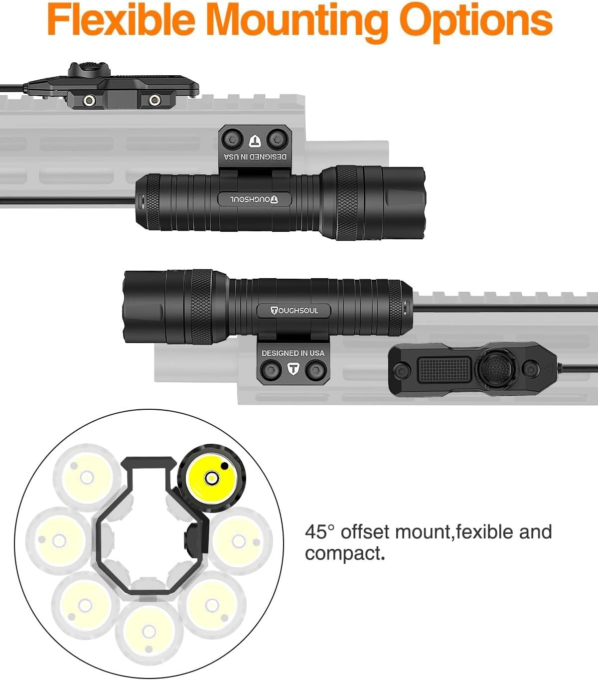 Mlok Tactical Flashlight 1250 Lumens - Rechargeable, Waterproof & Adjustable