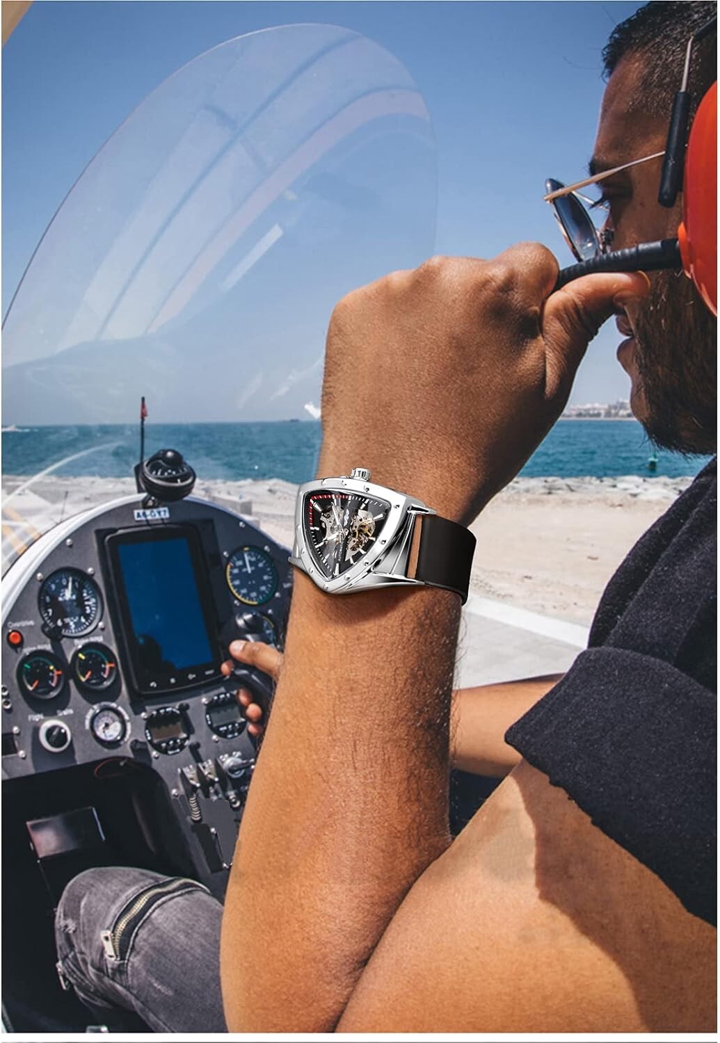 Unique Triangle Shield Skeleton Watch for Men - Self-Winding & Luminous Design