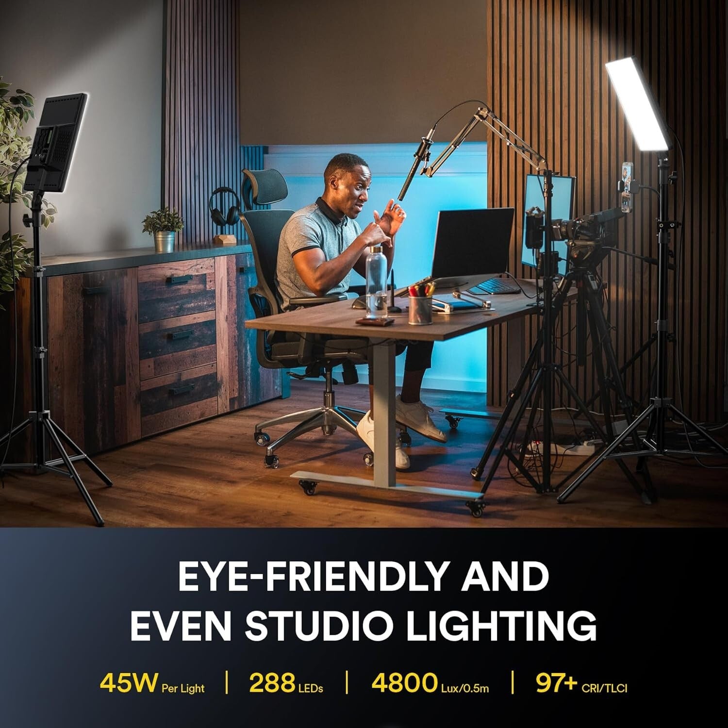 Adjustable LED Studio Lights with 45W Output, 18" Panel & Travel Bag for YouTube