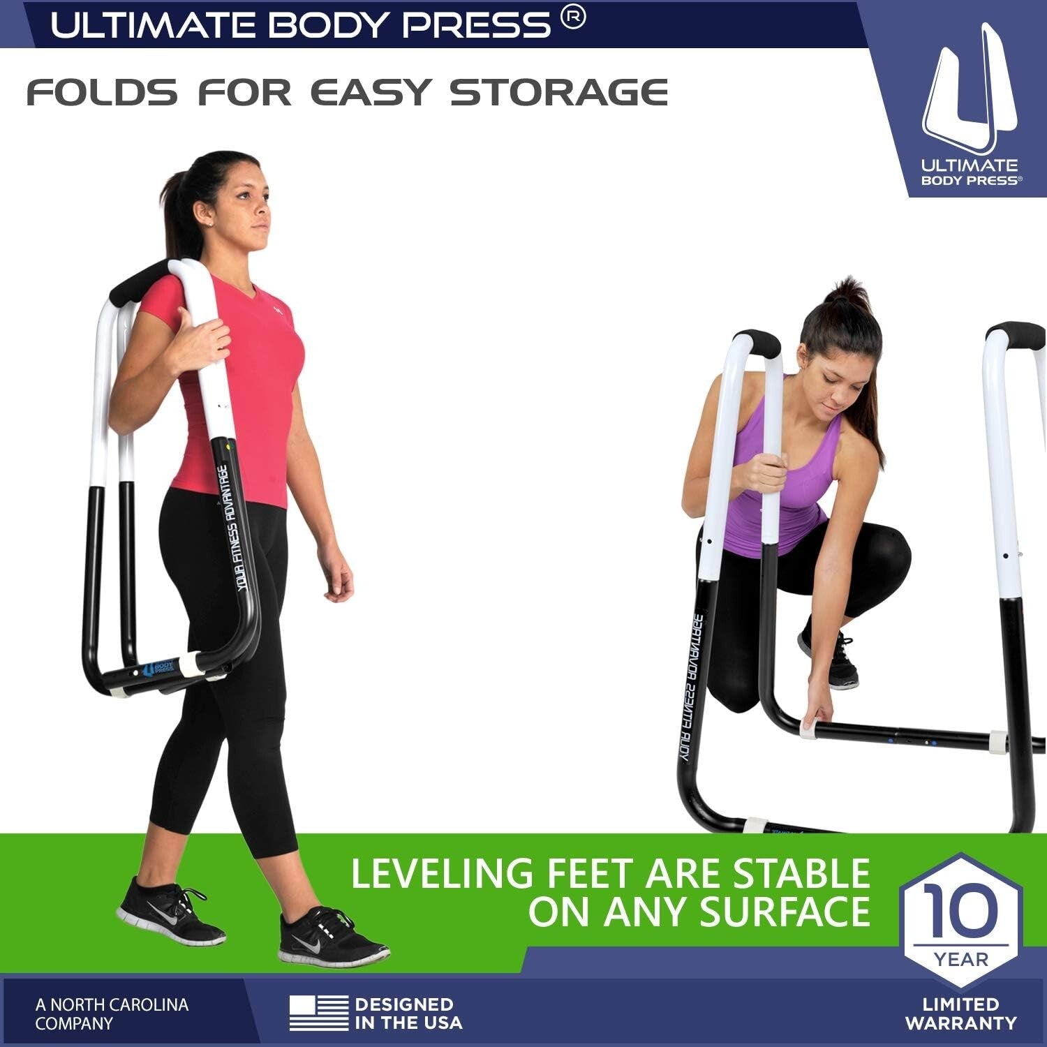 Adjustable Folding Dip Station with Angled Grips - Stable & Compact Design