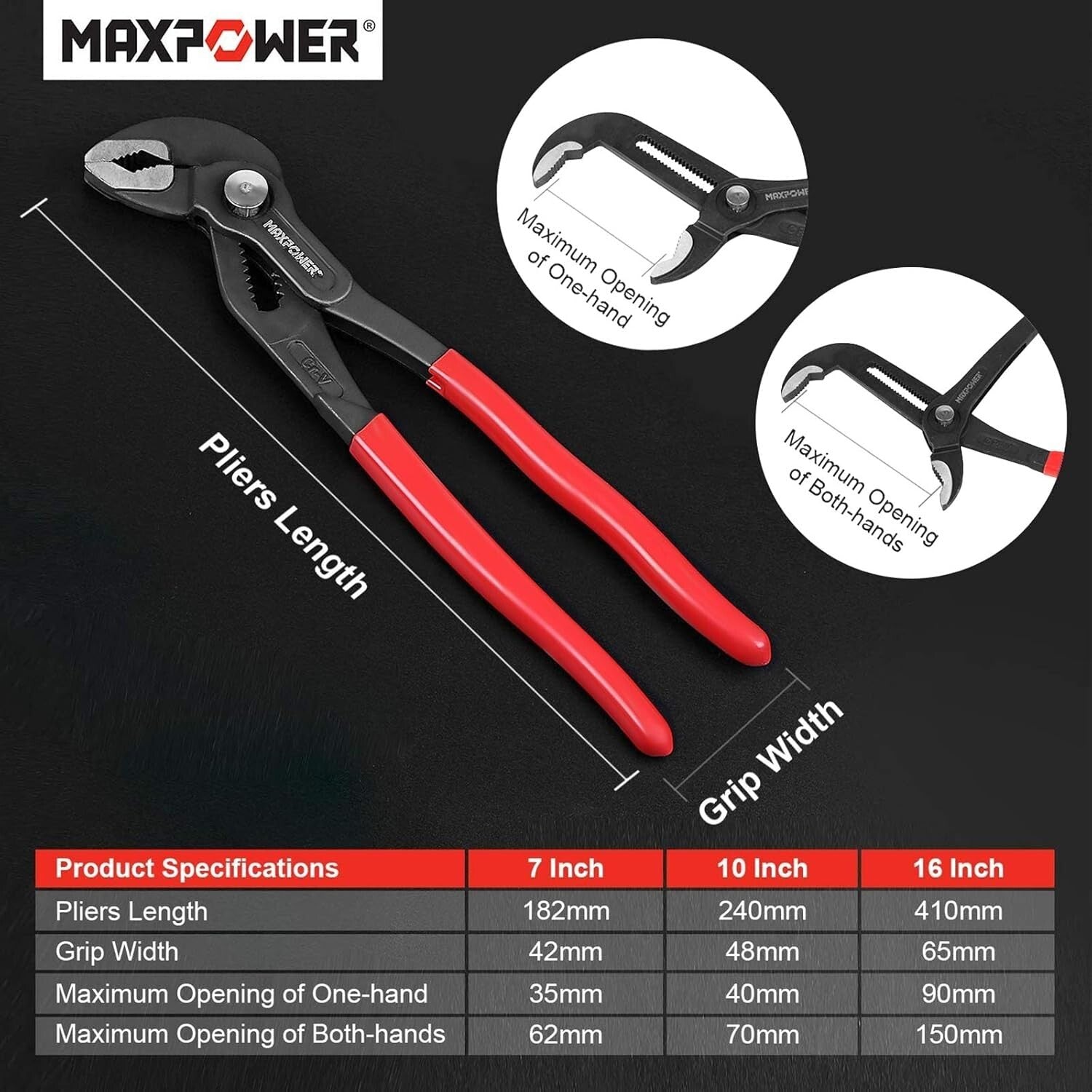 Chromium-Vanadium Water Pump Pliers Set with Rubber Grip - 3 Sizes Included