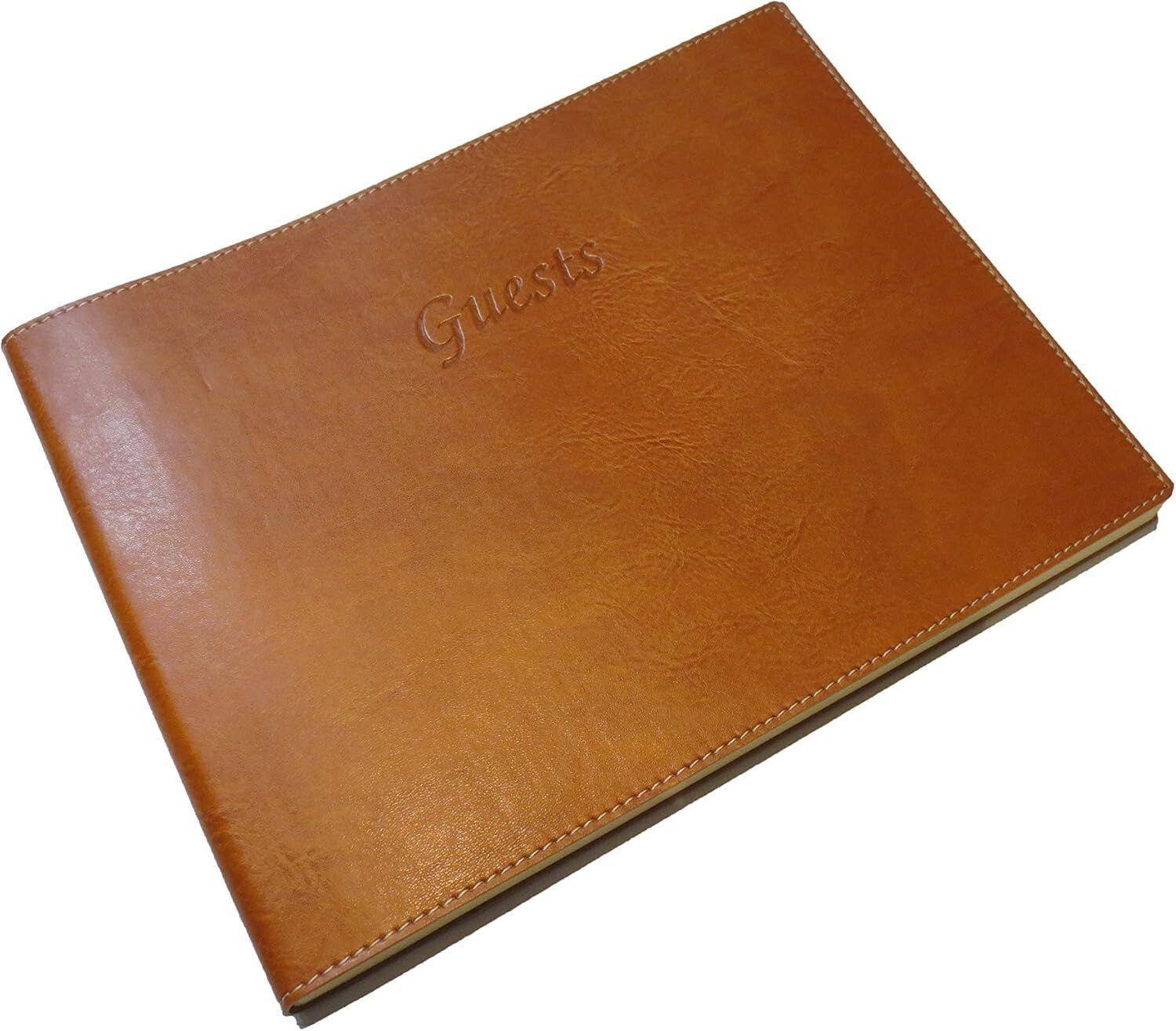 Tan Leather Guest Book with Soft Cover - Ideal for Weddings and Special Events