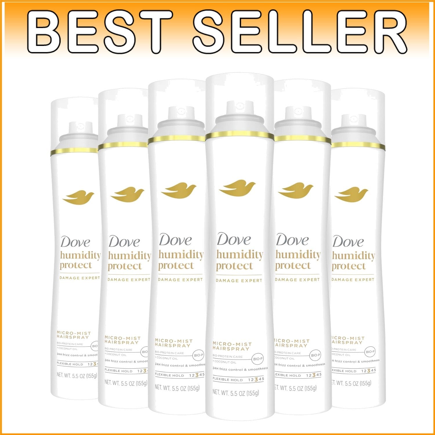 Flexible Hold Hairspray Pack of 6 - Humidity & Frizz Control with Coconut Oil