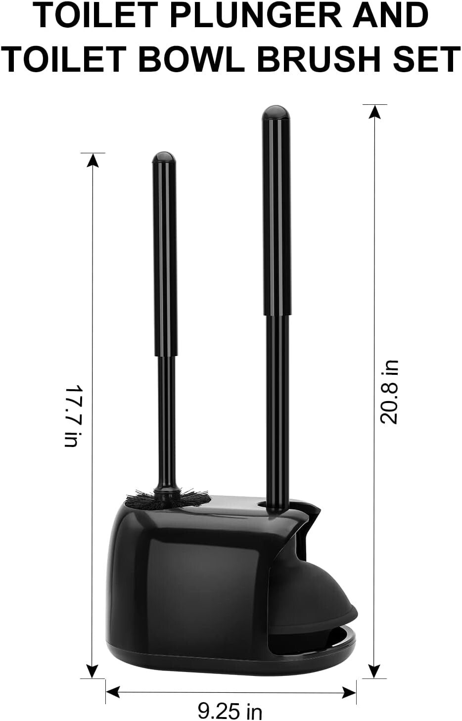Durable Toilet Cleaning Set with Long Handle Brush and Suction Plunger - Black