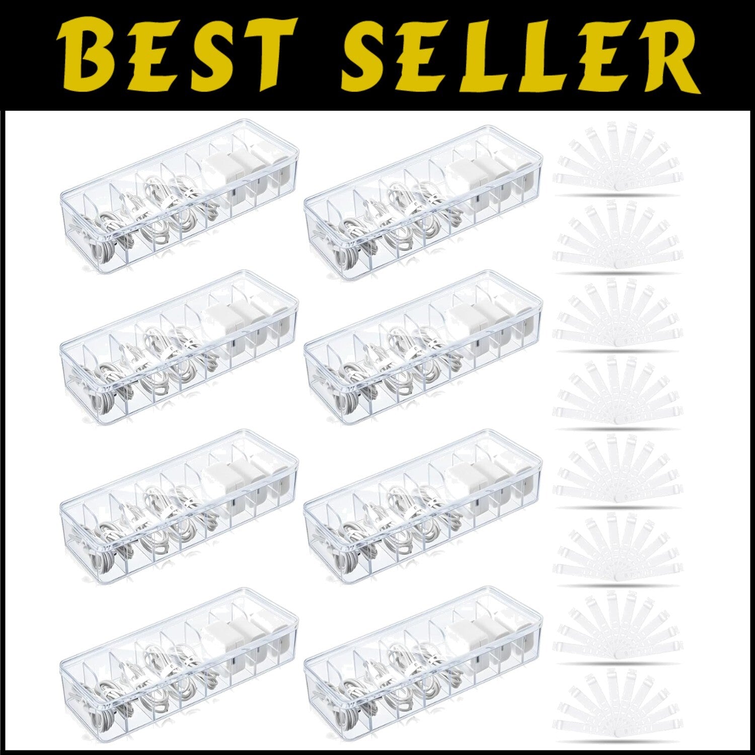 8-Pcs Clear Cable Organizer with 80 Wire Ties - Perfect for Desk Organization