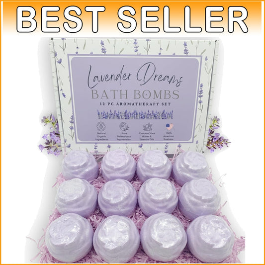 Aromatherapy Lavender Bath Bombs - 12 Large Organic Bath Balls for Relaxation