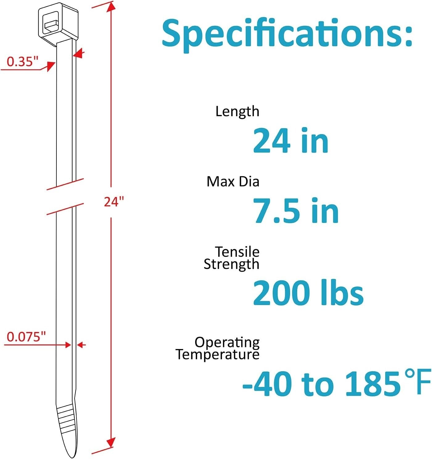 High-Strength 24 Inch Zip Ties, Black, 250 Pack - Perfect for Any Application