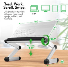 Load image into Gallery viewer, Portable 360-Degree Adjustable Reading Stand for Cookbooks &amp; Laptops - Silver