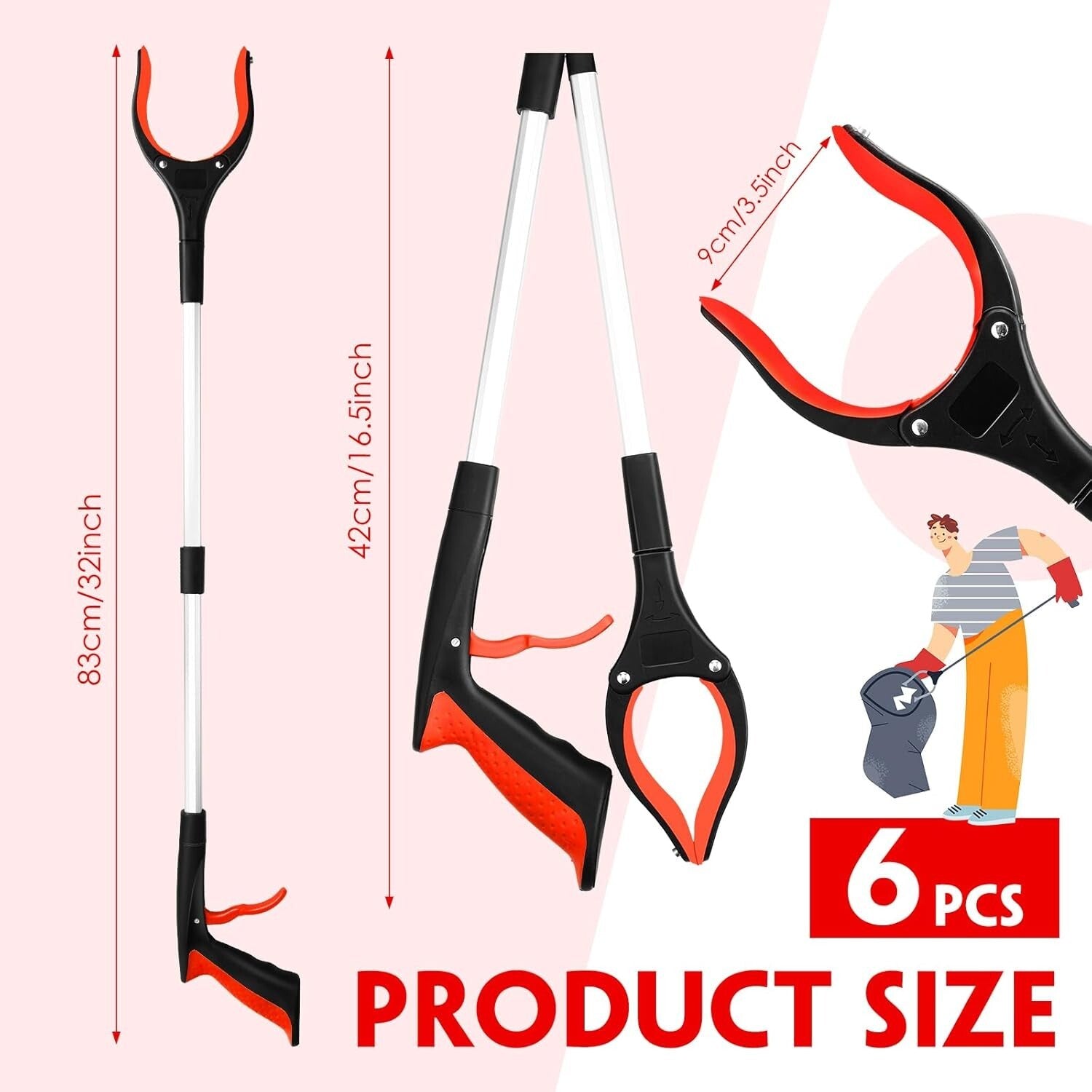 Elderly Mobility Aids - 6 Pack 32 Inch Grabber Reachers with Non-Slip Grip