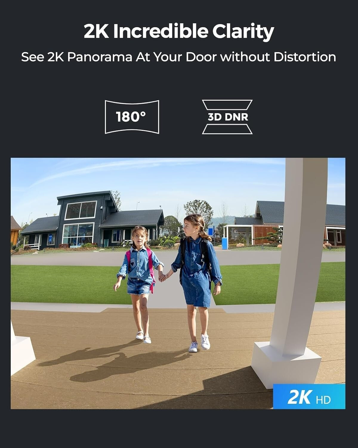 2K WiFi Video Doorbell Camera - 180° View & Smart Detection, Waterproof Design