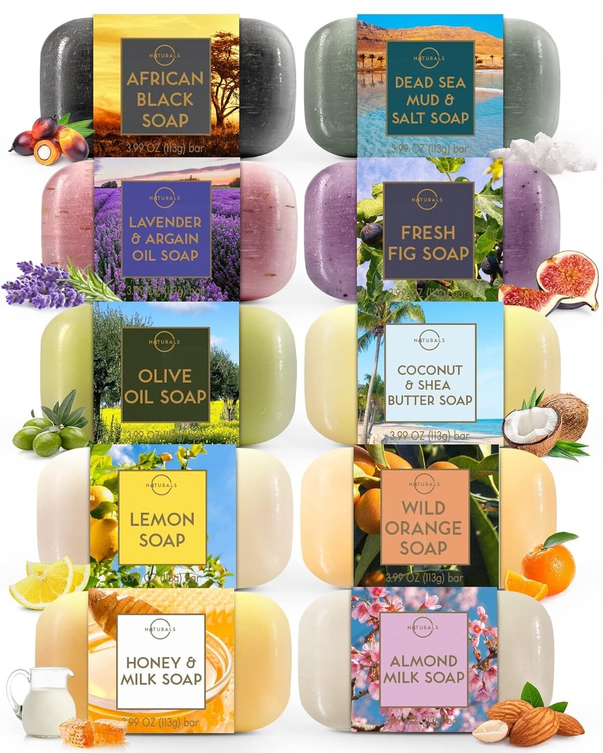 Luxurious 10pc Vegan Bar Soap Set - Natural Ingredients with Exfoliating Oils