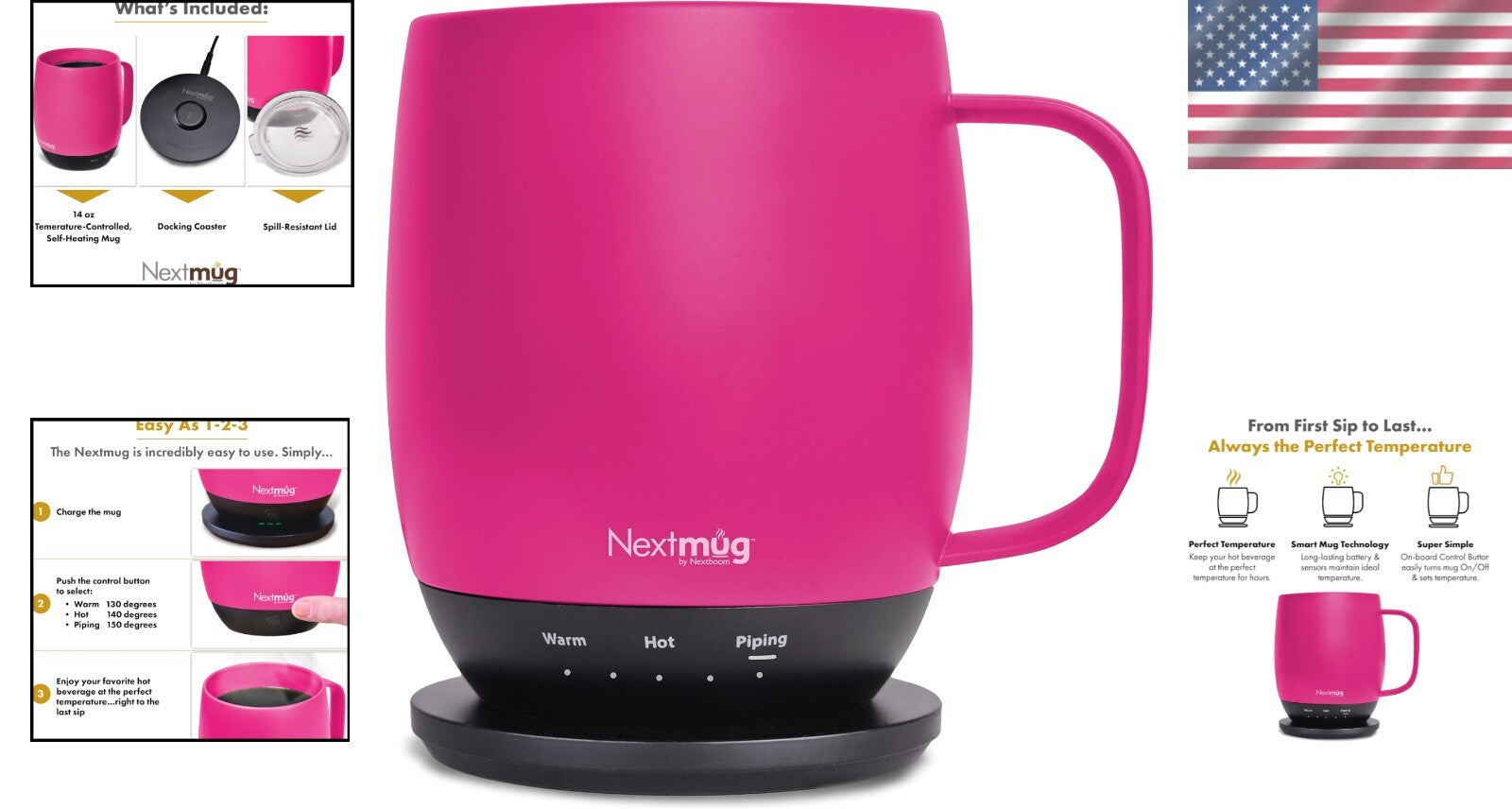 Compact and Stylish True Pink Smart Coffee Mug - Ideal Gift for Hot Drink Lovers