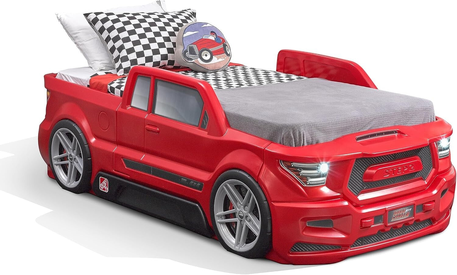 Vibrant Red Twin Car Bed with Working Headlights - Ideal for Creative Toddlers