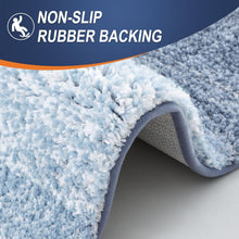Load image into Gallery viewer, Fluffy High Pile Blue Bathroom Rug Set, Quick Dry &amp; Machine Washable - 3 Pieces