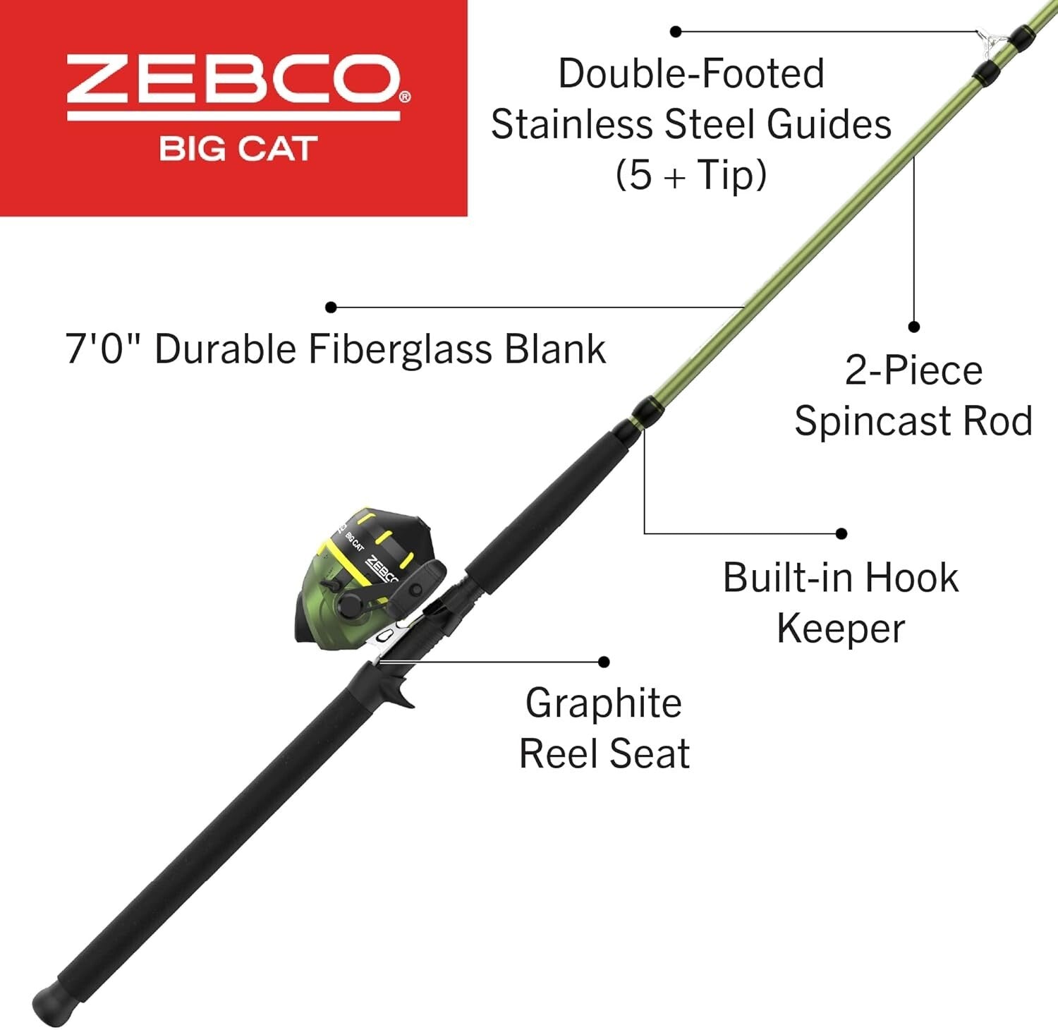 Ambidextrous 7'0'' Spincast Rod & Reel Combo with All-Metal Gears, 24 lb Drag
