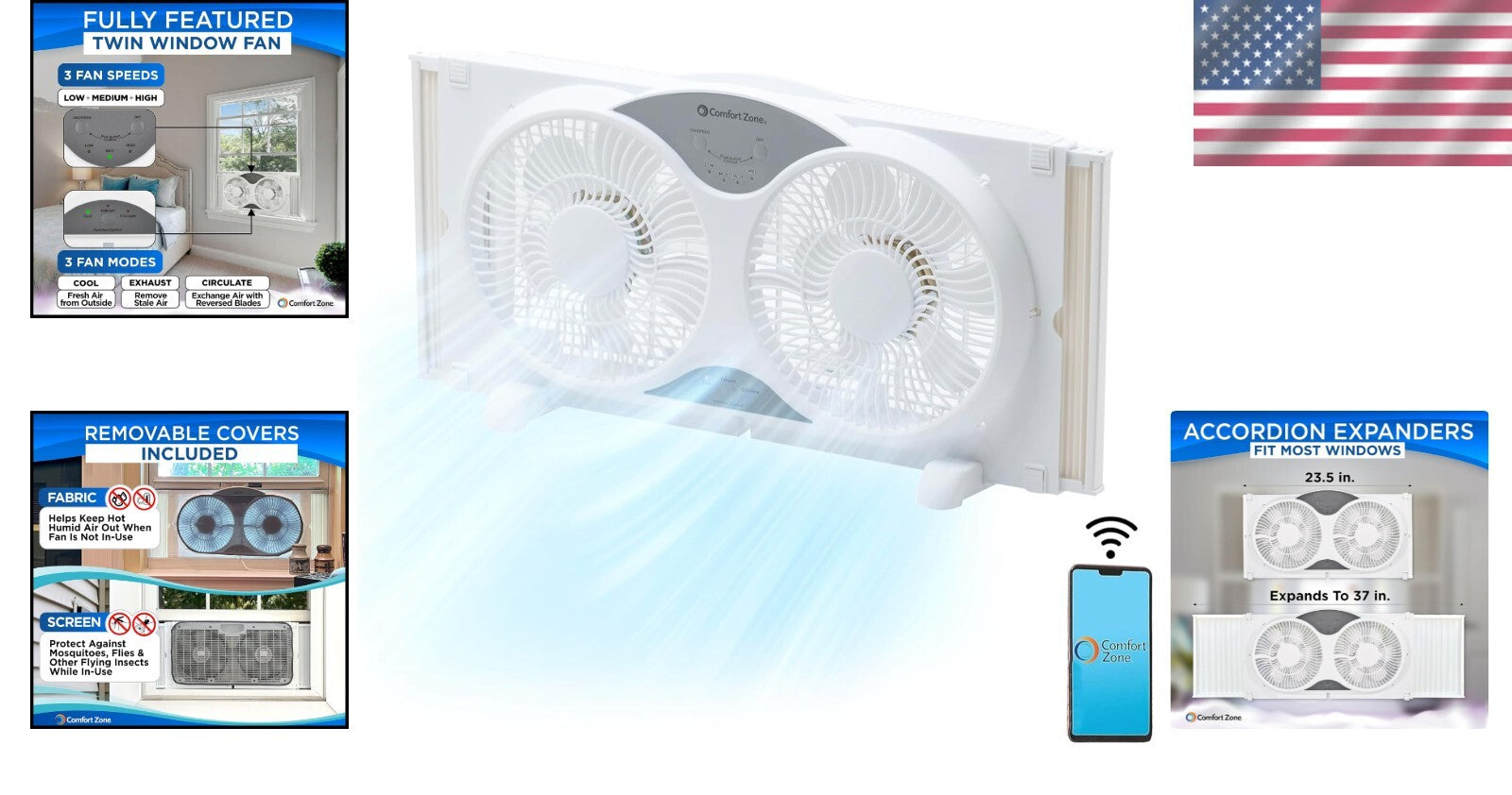 9" WiFi-Enabled Dual Reversible Window Fan with App Control & Bug Screen