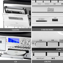 Load image into Gallery viewer, Compact Bluetooth Turntable &amp; AM/FM Radio with External Speakers, USB/SD Options