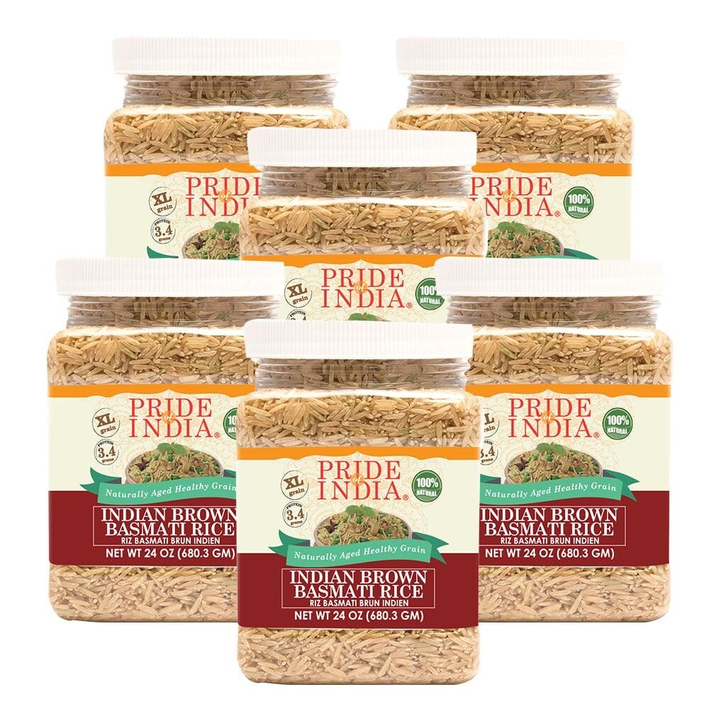 Extra Long Grain Brown Basmati Rice - 6 Jars of 1.5lb Each, Vegan & Gluten Free