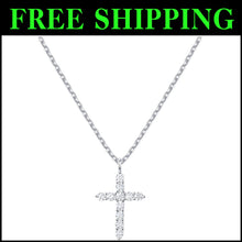 Load image into Gallery viewer, 14K Gold Plated Cubic Zirconia Cross Necklace - Elegant Faith Pendant for Women