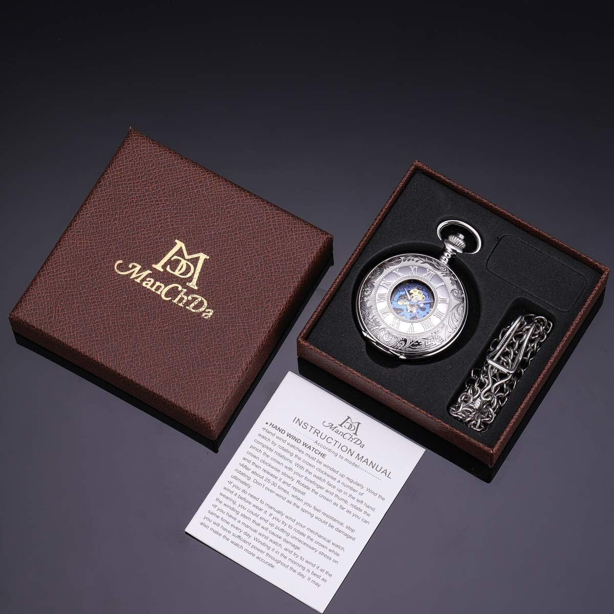 Stylish 47mm Skeleton Pocket Watch with Engraving - Perfect Gift for Men & Women