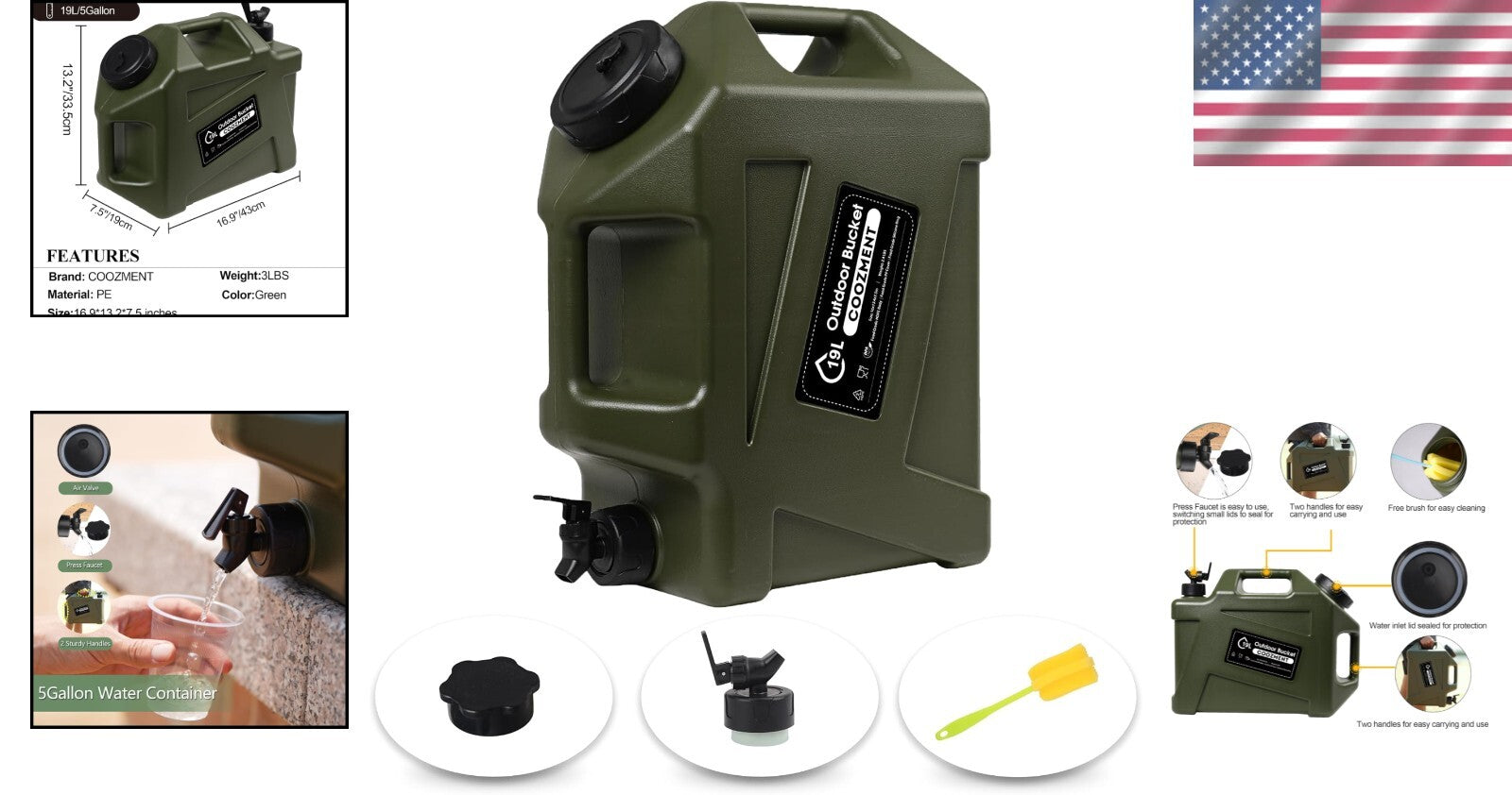 Compact 5 Gallon Water Jug with Spigot - Ideal for Camping and Emergency Use