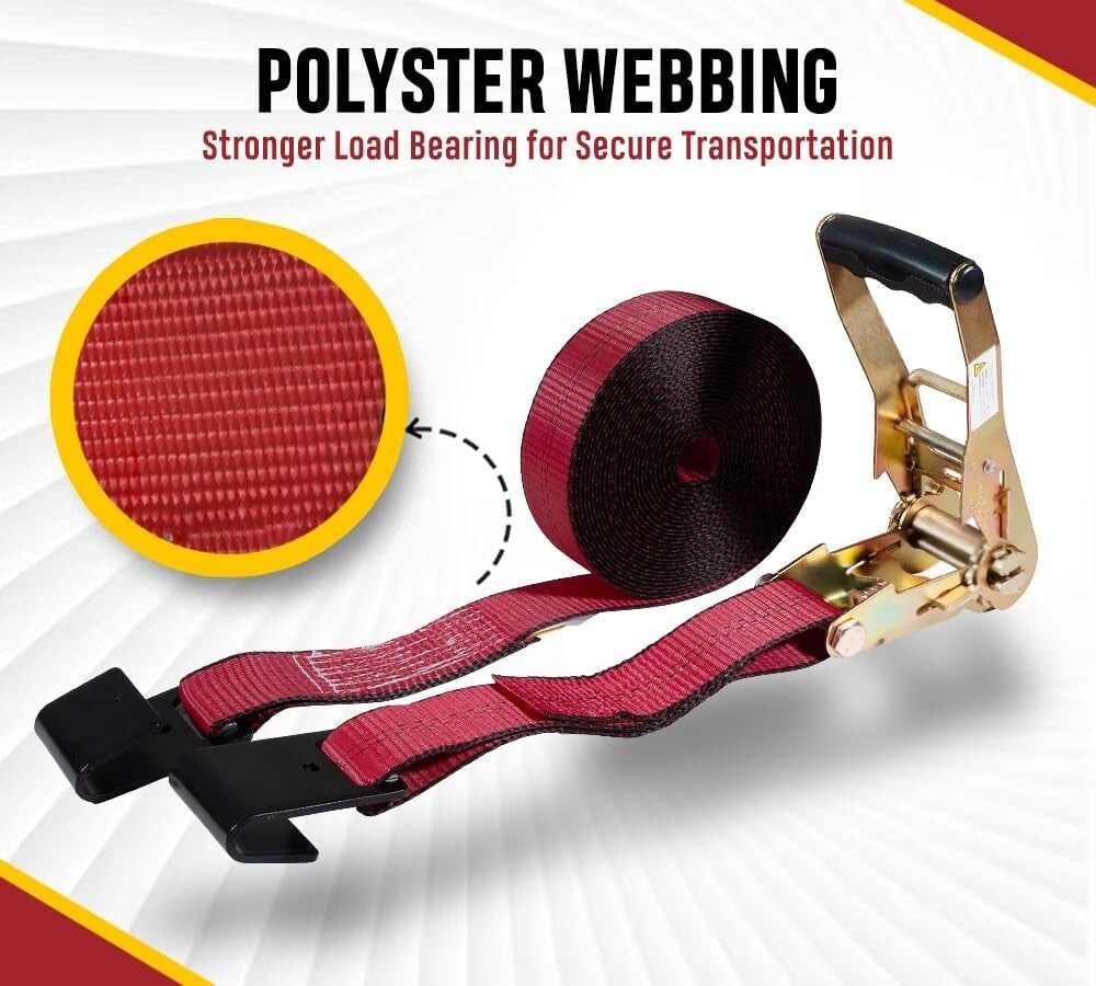 Durable 2” x 30’ Ratchet Tie-Down Straps - 10,000 lbs Breaking Strength, 10 Pack