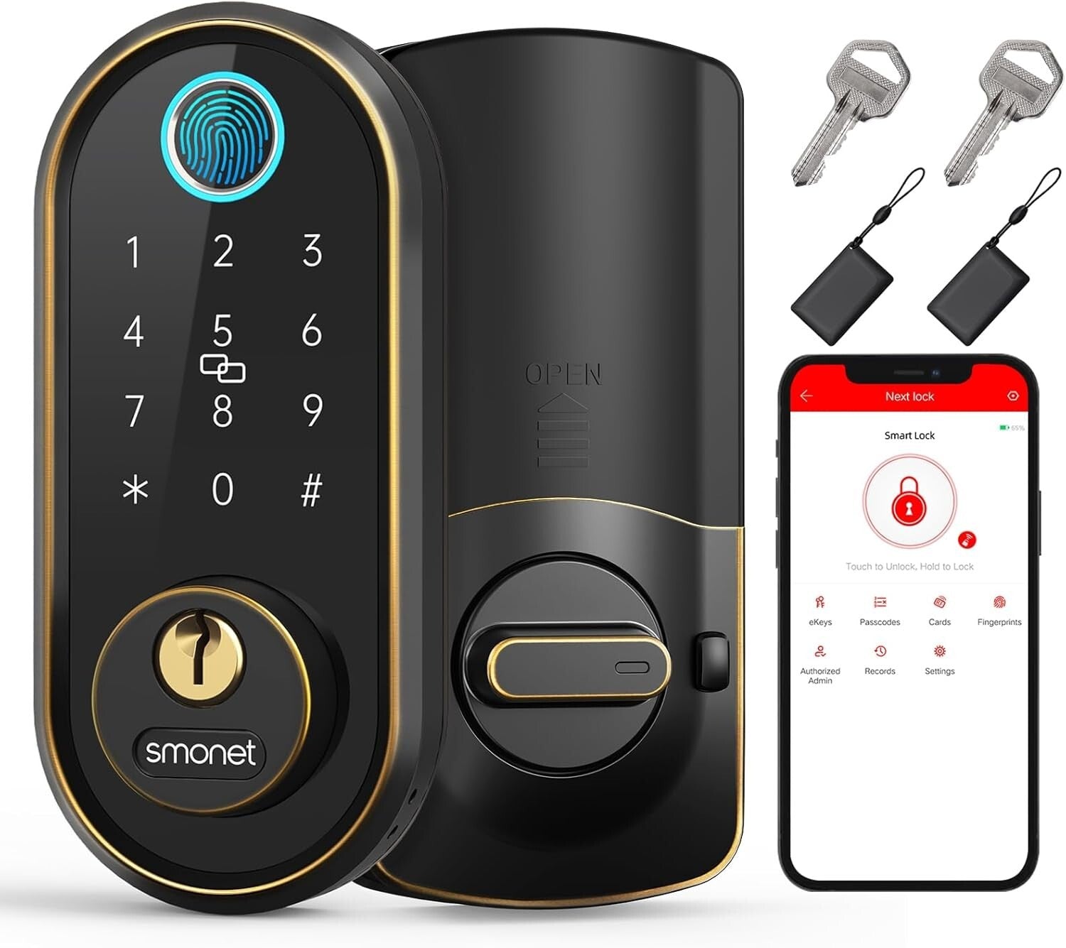 Smart Keyless Entry Door Lock with Fingerprint Recognition & Touchscreen Keypad