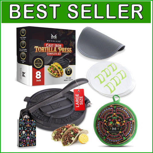Elegant 8-Inch Tortilla Press Gift Set with Warmer, Holders & Cooking Essentials