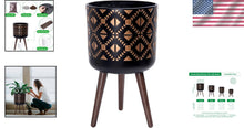 Load image into Gallery viewer, Stylish 12-Inch Fiberclay Planter Pot with Wooden Legs - Bronze/Black Finish