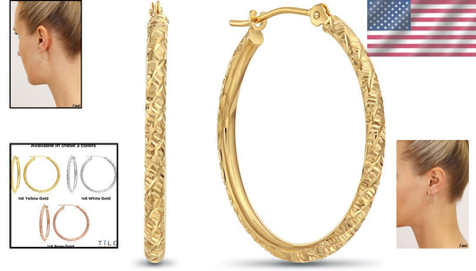Timeless 14K Gold Diamond-Cut Hoop Earrings - Perfect for Every Occasion, 1''