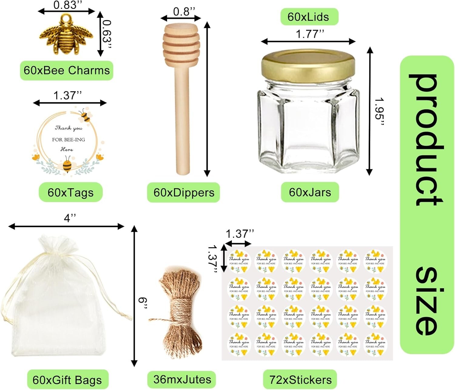 Elegant 1.5 oz Honey Jars with Gold Lids & Wood Dippers for Celebrations