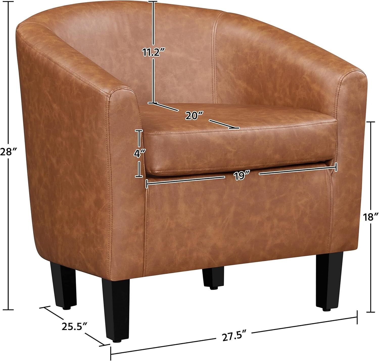 Modern Faux Leather Club Chair with Soft Seat for Living Room & Office Use
