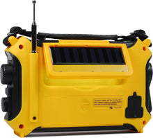 Load image into Gallery viewer, Compact Yellow Solar Power Dynamo Radio with Reading Lamp &amp; Mobile Charger