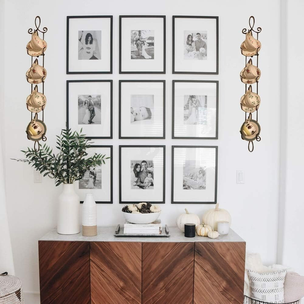 Stylish 2-Piece Wall Cup Holder for Teacups & Saucers - 36-Inch Black Design