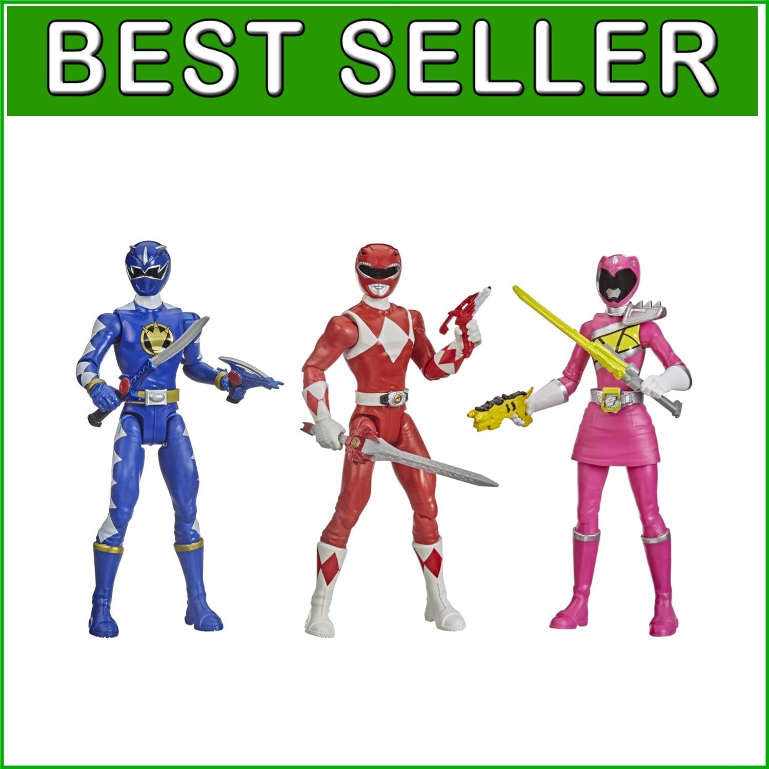 Collectible 3-Pack Action Figures: Mighty Morphin Red, Dino Charge Pink Rangers