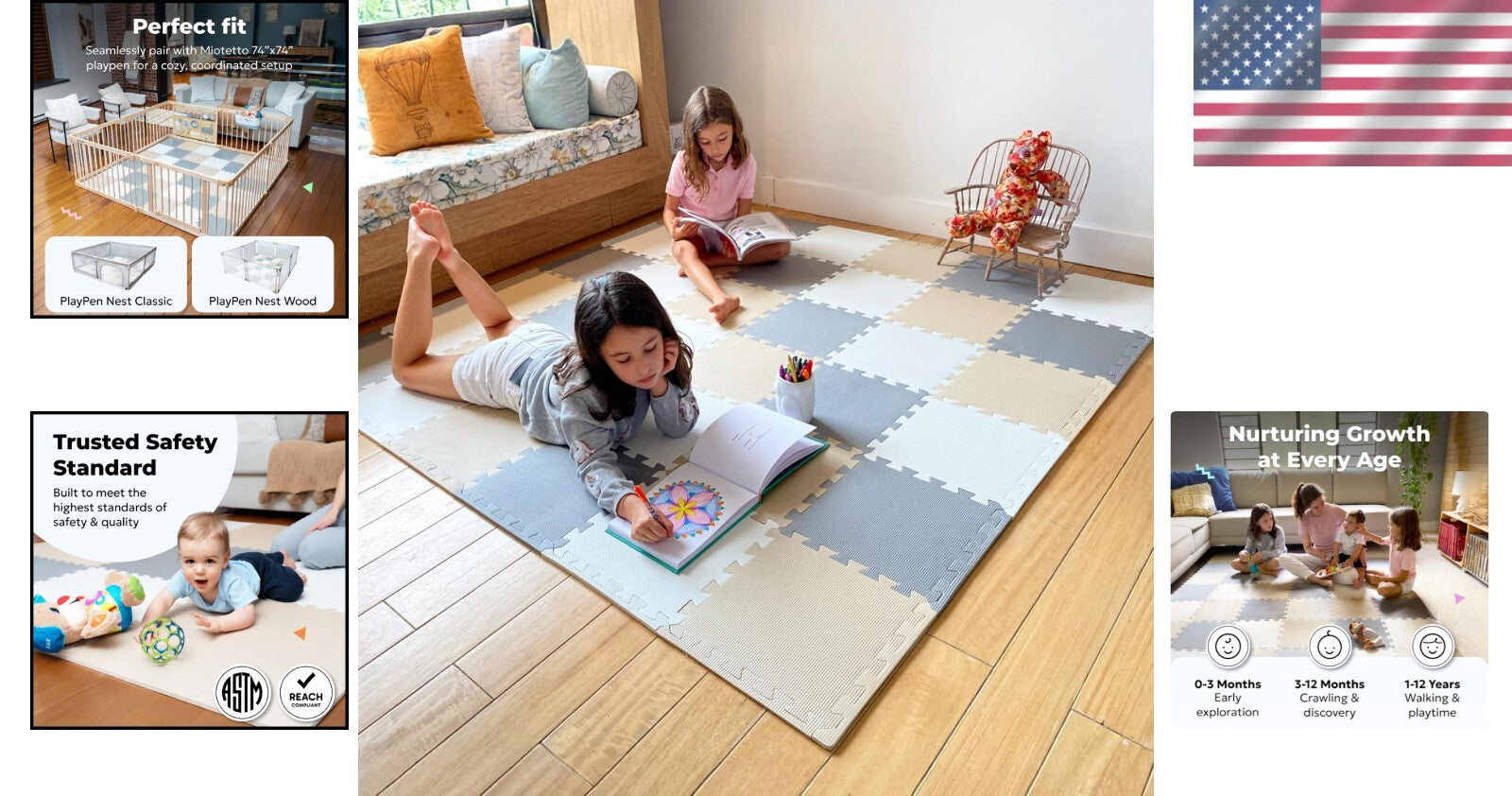 Customizable Interlocking Baby Play Mat - Non-Toxic Foam Tiles for 74x74 Playpen