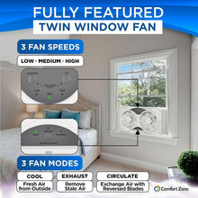 Load image into Gallery viewer, Versatile Smart 9-Inch Window Fan, 3 Speeds, Bug Screen &amp; Locking Expanders