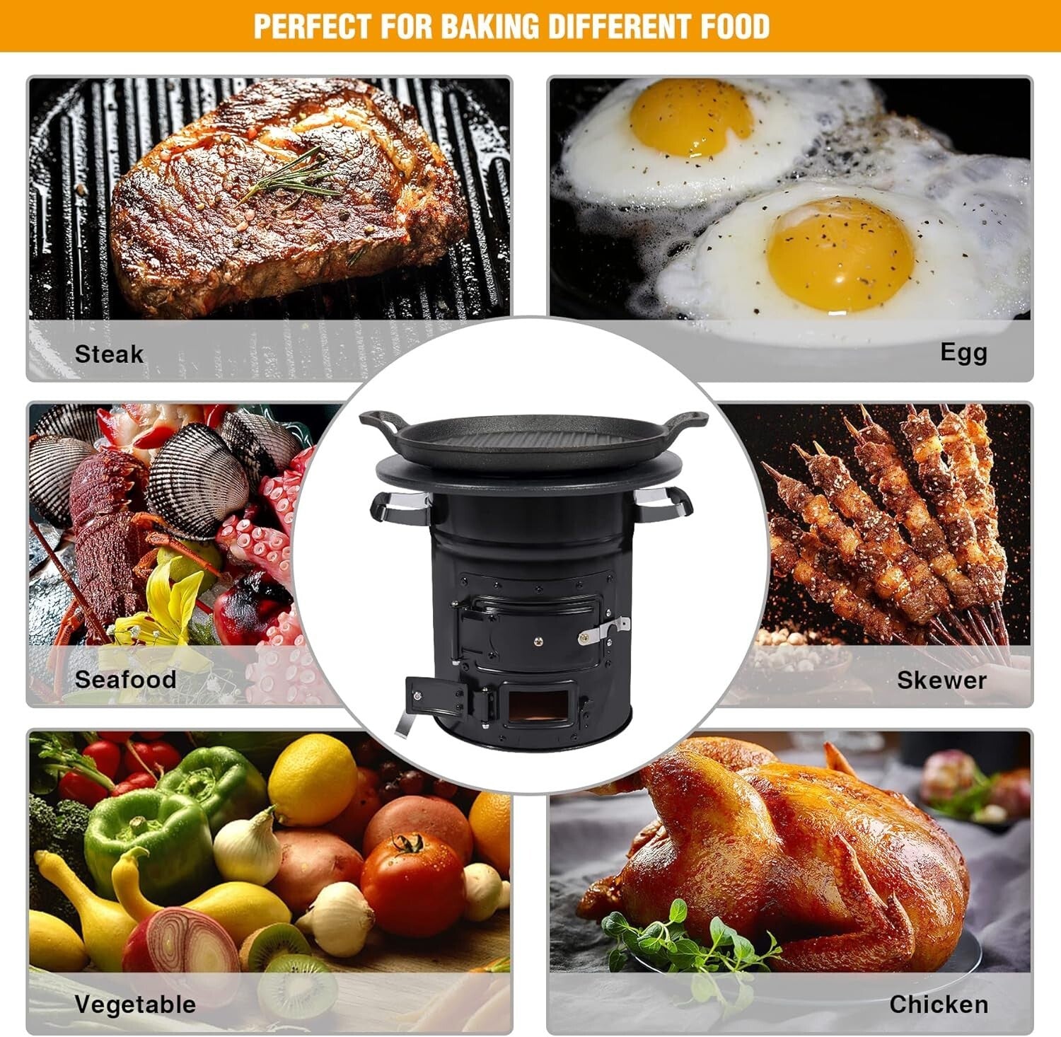 Charcoal Rocket Stove with Baking Tray and Carry Bag for Camping Adventures