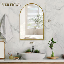 Load image into Gallery viewer, 24"x36" High-Definition Arched Mirror in Brushed Gold - Lightweight &amp; Stylish
